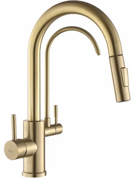 Змішувач для кухні Rea Eco Fresh під фільтр із висувною лійкою матове золото REA-B7596