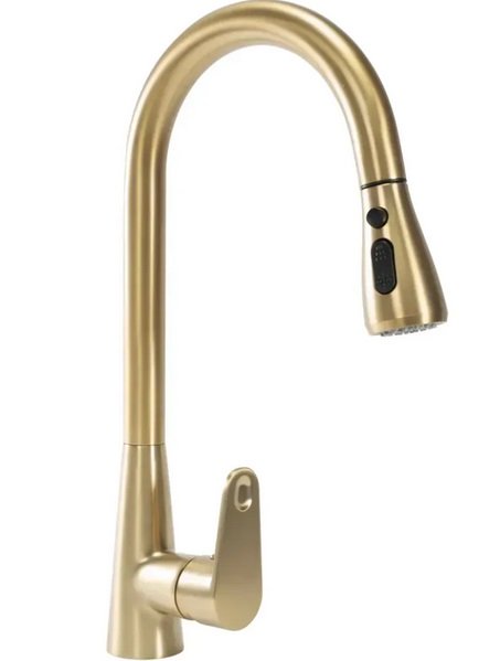 Змішувач для кухні Rea Mild одноважільний з висувною лійкою матове золото REA-B4803