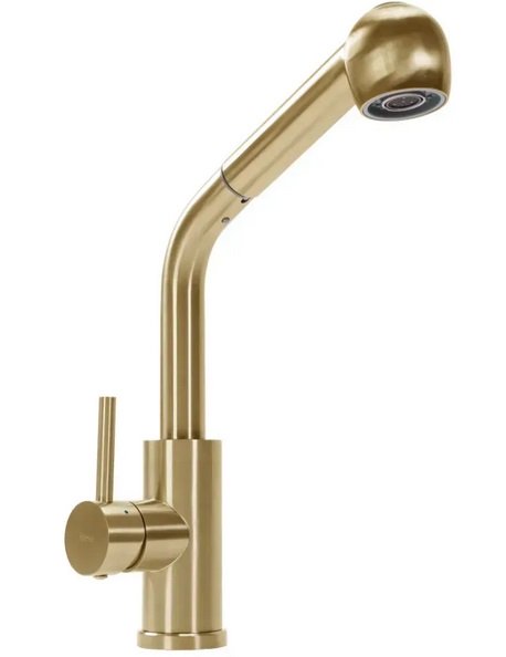 Смеситель для кухни Rea Troy однорычажный с выдвижной лейкой матовое золото REA-B6302
