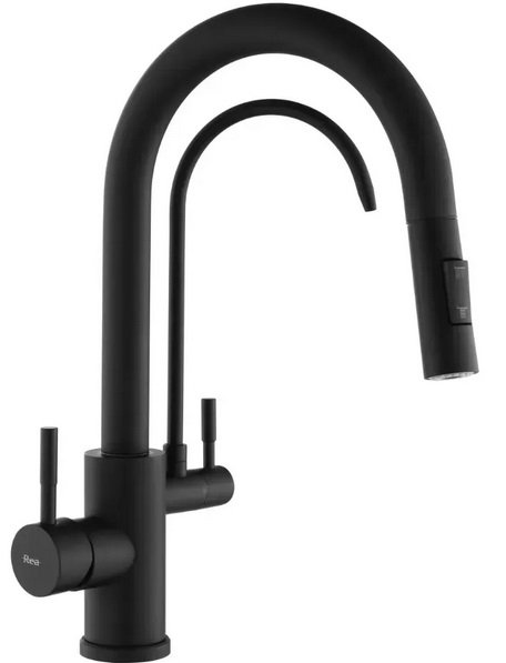 Змішувач для кухні Rea Eco Fresh під фільтр із висувною лійкою чорний REA-B7564