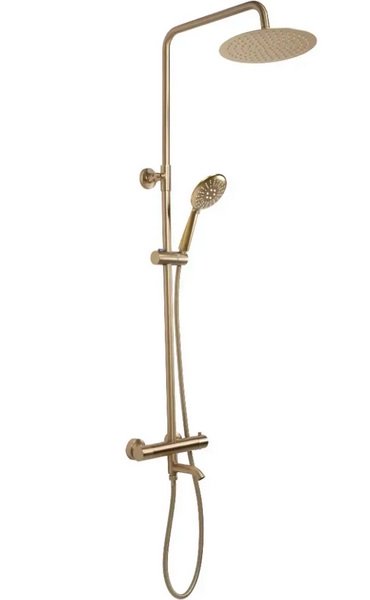 Душевая стойка для ванны Rea Lungo с термостатом матовое золото REA-P6604