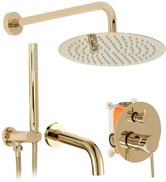 Душевая система скрытого монтажа Rea Lungo со смесителем золото REA-P4125