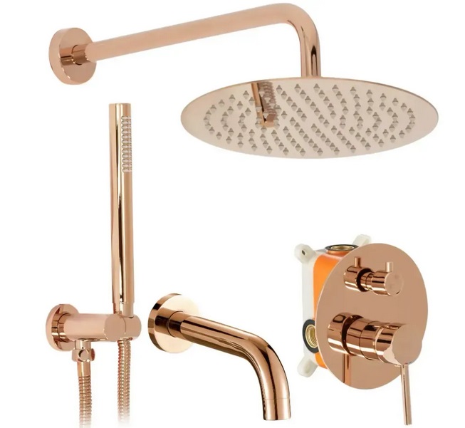 Душевая система скрытого монтажа Rea Lungo со смесителем розовое золото REA-P6610
