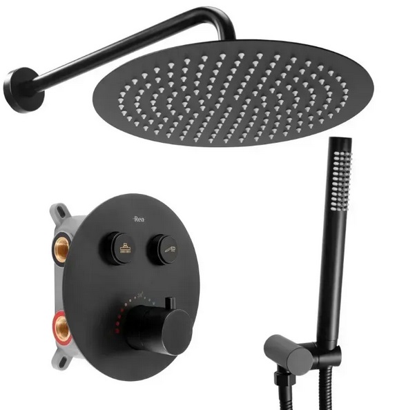 Душевая система скрытого монтажа Rea Lungo c термостатом черный REA-P8549