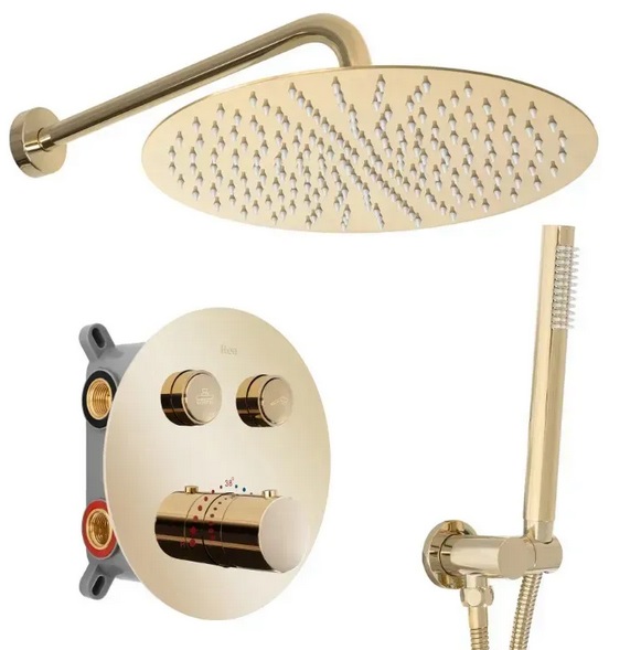 Душова система прихованого монтажу Rea Lungo з термостатом золото REA-P8550