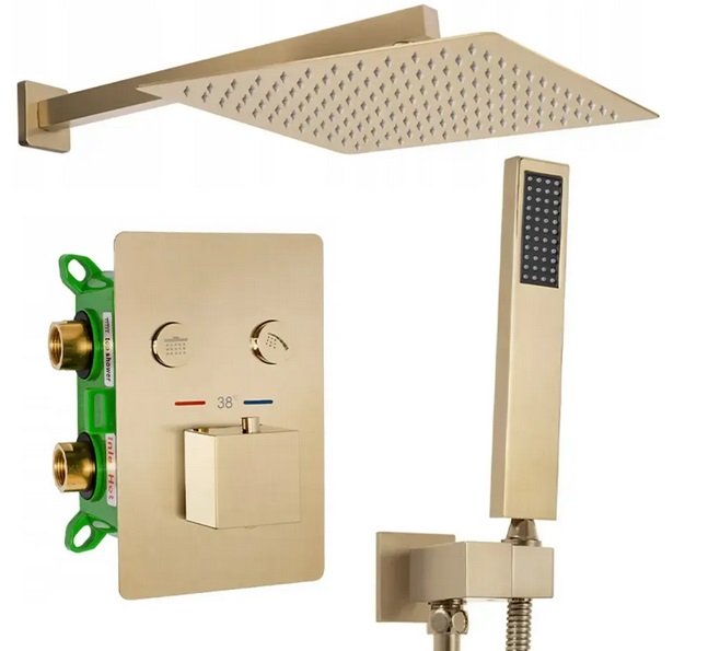 Душова система прихованого монтажу Rea Davis із термостатом матове золото REA-P6358