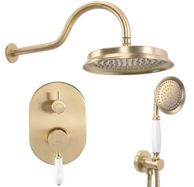 Душевая система скрытого монтажа Rea Serra со смесителем матовое золото REA-B1149
