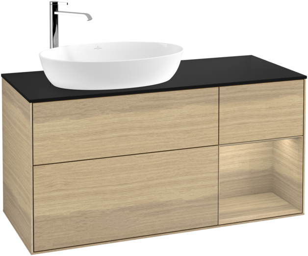 Тумба под раковину Villeroy & Boch Finion 120х50,1 см с подсветкой МДФ шпон дуба/стекло черное матовое F932PCPC