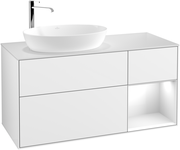 Тумба под раковину Villeroy & Boch Finion 120х50,1 см с подсветкой МДФ глянцевый белый лак/стекло белое матовое G931GFGF