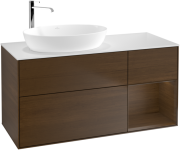 Тумба под раковину Villeroy & Boch Finion 120х50,1 см с подсветкой МДФ шпон грецкого ореха/стекло белое матовое G931GNGN