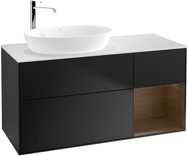 Тумба под раковину Villeroy & Boch Finion 120х50,1 см с подсветкой МДФ черный матовый лак/стекло белое матовое G931GNPD