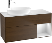 Тумба под раковину Villeroy & Boch Finion 120х50,1 см с подсветкой МДФ шпон грецкого ореха/стекло белое матовое G931MTGN