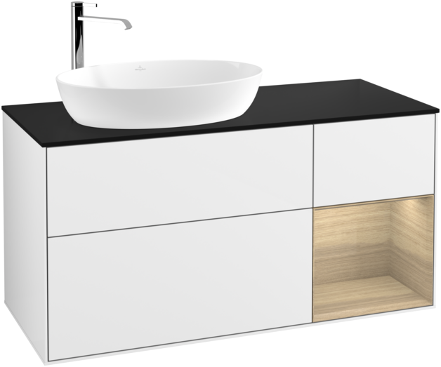 Тумба под раковину Villeroy & Boch Finion 120х50,1 см с подсветкой МДФ глянцевый белый лак/стекло черное матовое F932PCGF