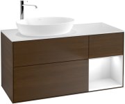 Тумба под раковину Villeroy & Boch Finion 120х50,1 см с подсветкой МДФ шпон грецкого ореха/стекло белое матовое G931GFGN