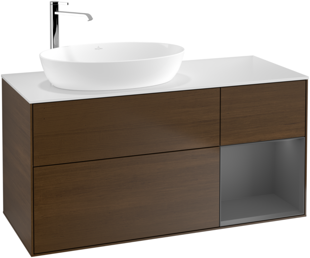 Тумба під раковину Villeroy & Boch Finion 120х50,1 см із підсвічуванням МДФ шпон волоського горіха/скло біле матове G931GKGN