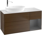 Тумба под раковину Villeroy & Boch Finion 120х50,1 см с подсветкой МДФ шпон грецкого ореха/стекло белое матовое G931GKGN