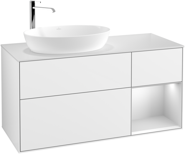 Тумба под раковину Villeroy & Boch Finion 120х50,1 см с подсветкой МДФ глянцевый белый лак/стекло белое матовое G931MTGF