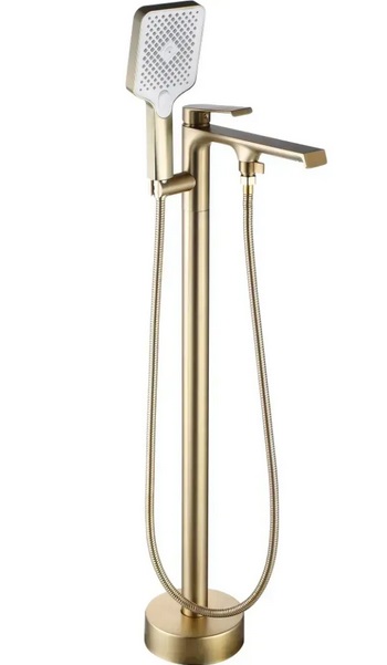 Смеситель для ванной Rea Hass напольный с душевым гарнитуром матовое золото REA-B6404