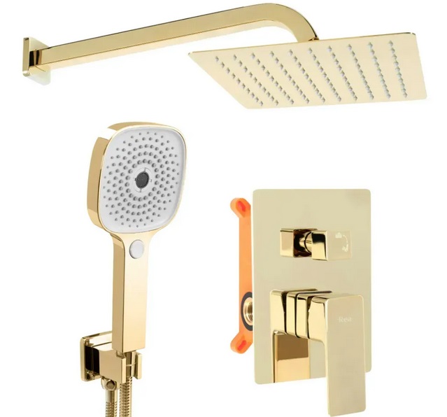 Душевая система скрытого монтажа Rea Orix со смесителем золото REA-P8464