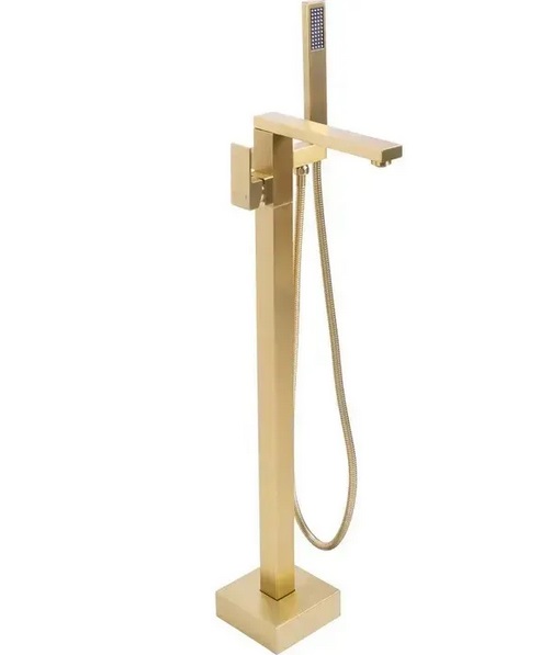Смеситель для ванной Rea Tery напольный с душевым гарнитуром матовое золото REA-B5307