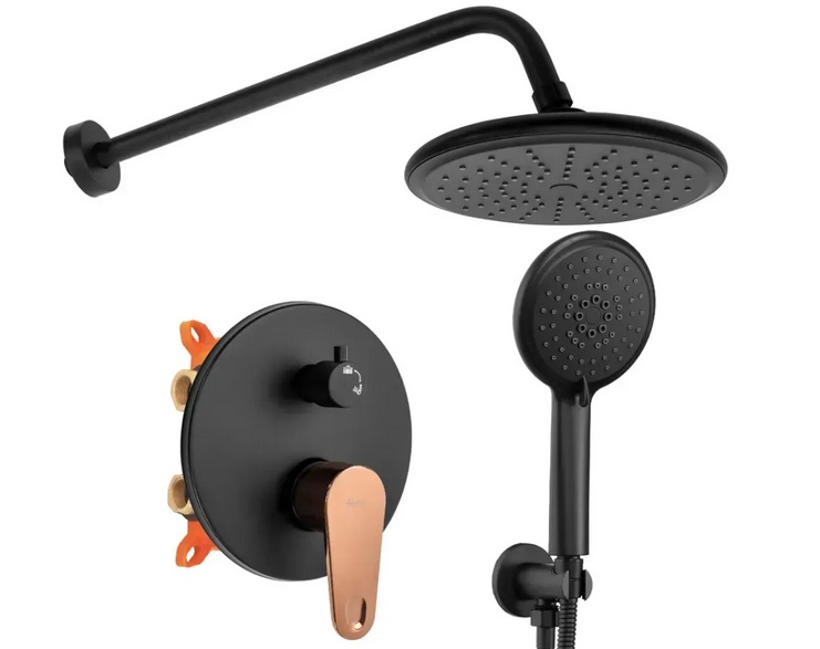 Душевая система скрытого монтажа Rea Mild со смесителем черный/розовое золото REA-P9143