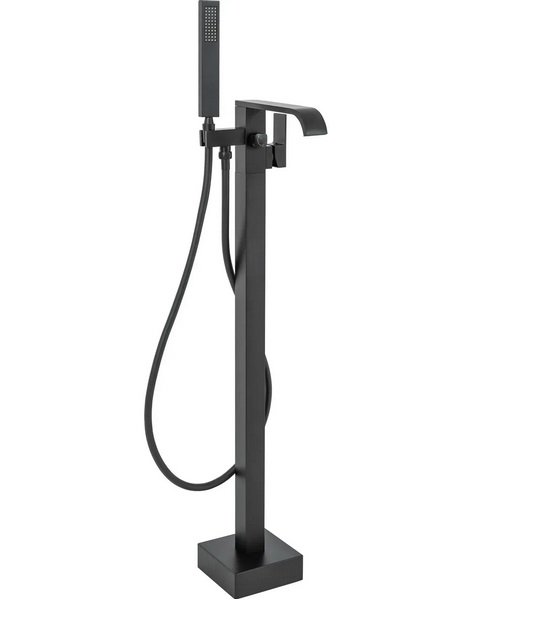Смеситель для ванной Rea Carat напольный с душевым гарнитуром черный REA-B5423