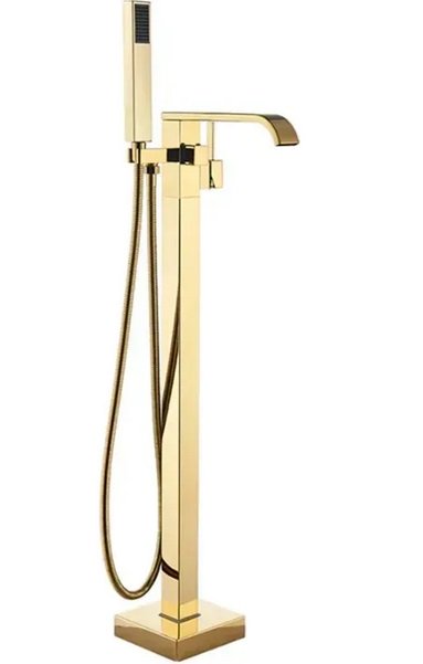 Смеситель для ванной Rea Carat напольный с душевым гарнитуром золото REA-B5231