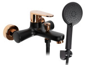 Смеситель для ванной Rea Mild однорычажный с душевым гарнитуром черный/розовое золото REA-B4813