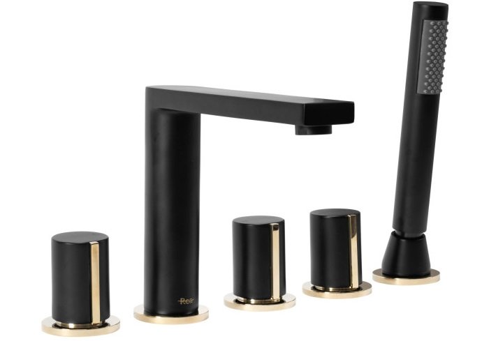 Змішувач на борт ванни Rea Icon із душовим гарнітуром чорний REA-B3622
