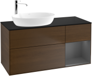 Тумба под раковину Villeroy & Boch Finion 120х50,1 см с подсветкой МДФ шпон грецкого ореха/стекло черное матовое G932GKGN