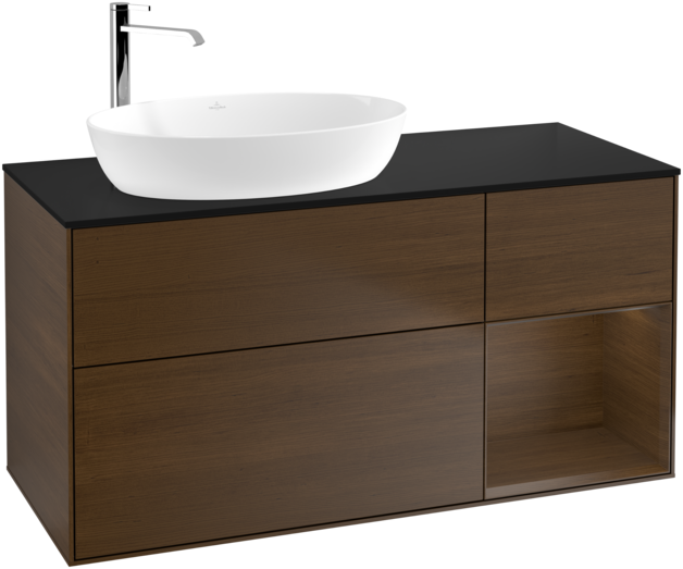 Тумба под раковину Villeroy & Boch Finion 120х50,1 см с подсветкой МДФ шпон грецкого ореха/стекло черное матовое G932GNGN