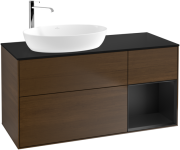 Тумба под раковину Villeroy & Boch Finion 120х50,1 см с подсветкой МДФ шпон грецкого ореха/стекло черное матовое G932PDGN