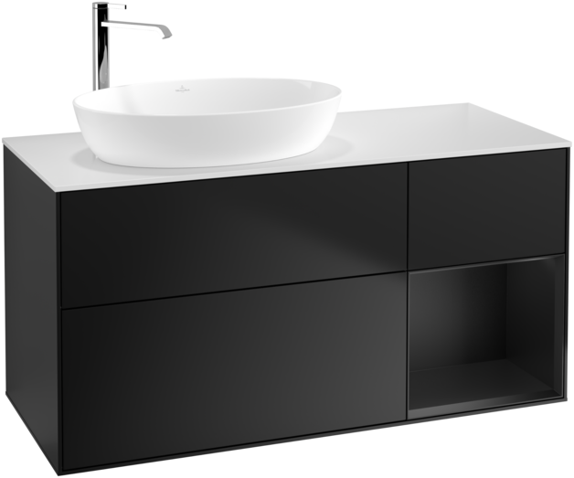 Тумба под раковину Villeroy & Boch Finion 120х50,1 см с подсветкой МДФ черный матовый лак/стекло белое матовое G931PDPD