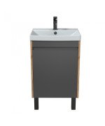 Тумба Мойдодыр Olive 50-U с раковиной Sempre ДСП/МДФ графит матовый/дуб крафт 00-0008273
