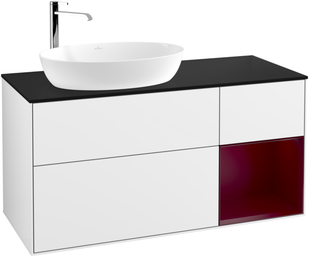 Тумба под раковину Villeroy & Boch Finion 120х50,1 см с подсветкой МДФ глянцевый белый лак/стекло черное матовое G932HBGF