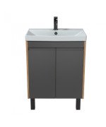 Тумба Мойдодыр Olive 60-U с раковиной Sempre ДСП/МДФ графит матовый/дуб крафт 00-0008274