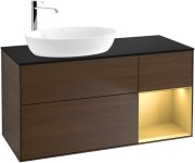 Тумба під раковину Villeroy & Boch Finion 120х50,1 см з підсвічуванням МДФ шпон волоського горіха/скло чорне матове G932HFGN