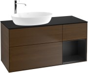 Тумба под раковину Villeroy & Boch Finion 120х50,1 см с подсветкой МДФ шпон грецкого ореха/стекло черное матовое G932PDGN