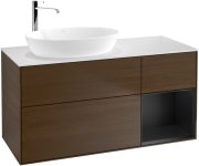 Тумба под раковину Villeroy & Boch Finion 120х50,1 см с подсветкой МДФ шпон грецкого ореха/стекло белое матовое G931PDGN