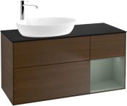 Тумба під раковину Villeroy & Boch Finion 120х50,1 см з підсвічуванням МДФ шпон волоського горіха/скло чорне матове G932GMGN