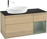 Тумба під раковину Villeroy & Boch Finion 120х50,1 см із підсвічуванням МДФ шпон дуба/скло чорне матове G932GMPC