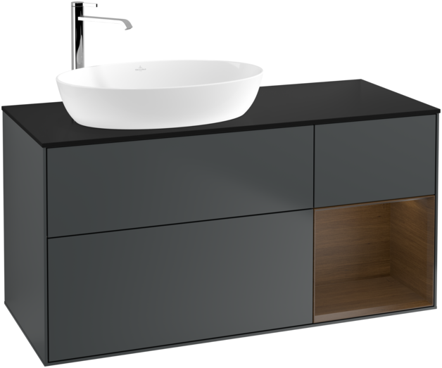 Тумба под раковину Villeroy & Boch Finion 120х50,1 см с подсветкой МДФ темно-синий матовый лак/стекло черное матовое G932GNHG