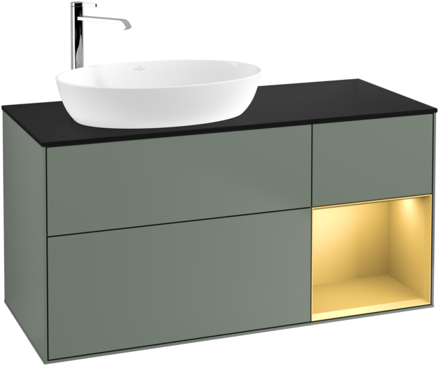 Тумба під раковину Villeroy & Boch Finion 120х50,1 см із підсвічуванням МДФ оливковий матовий лак/скло чорне матове G932HFGM