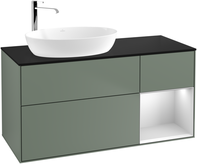 Тумба под раковину Villeroy & Boch Finion 120х50,1 см с подсветкой МДФ оливковый матовый лак/стекло черное матовое G932MTGM