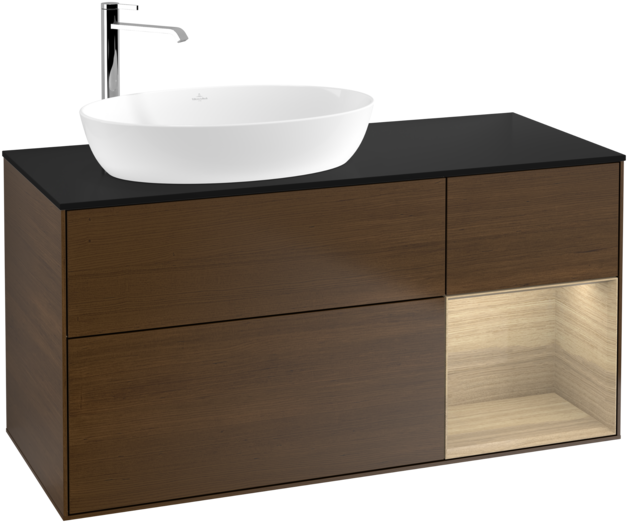 Тумба под раковину Villeroy & Boch Finion 120х50,1 см с подсветкой МДФ шпон грецкого ореха/стекло черное матовое G932PCGN