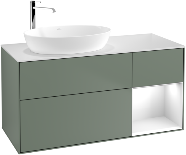 Тумба под раковину Villeroy & Boch Finion 120х50,1 см с подсветкой МДФ оливковый матовый лак/стекло белое матовое G931GFGM