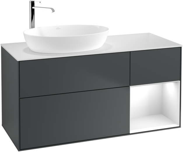 Тумба під раковину Villeroy & Boch Finion 120х50,1 см із підсвічуванням МДФ темно-синій матовий лак/скло біле матове G931GFHG