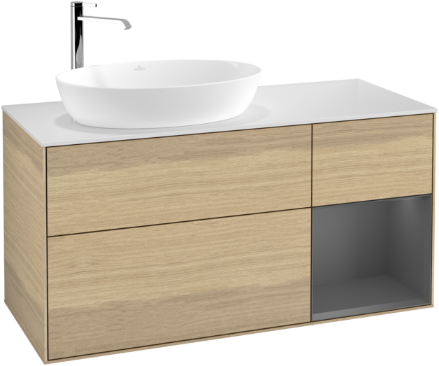 Тумба під раковину Villeroy & Boch Finion 120х50,1 см з підсвічуванням МДФ шпон дуба/скло чорне матове G931GKPC