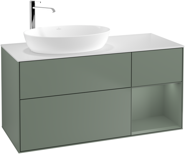 Тумба под раковину Villeroy & Boch Finion 120х50,1 см с подсветкой МДФ оливковый матовый лак/стекло белое матовое G931GMGM