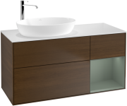 Тумба под раковину Villeroy & Boch Finion 120х50,1 см с подсветкой МДФ шпон грецкого ореха/стекло белое матовое G931GMGN